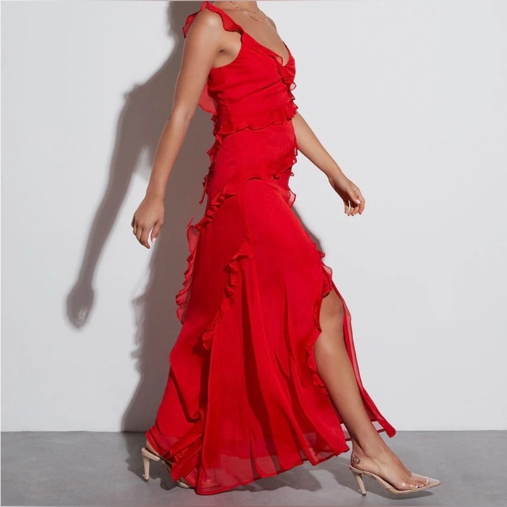 VICI Red High-Low Ruffle Slip Dress - Picture 4 of 6